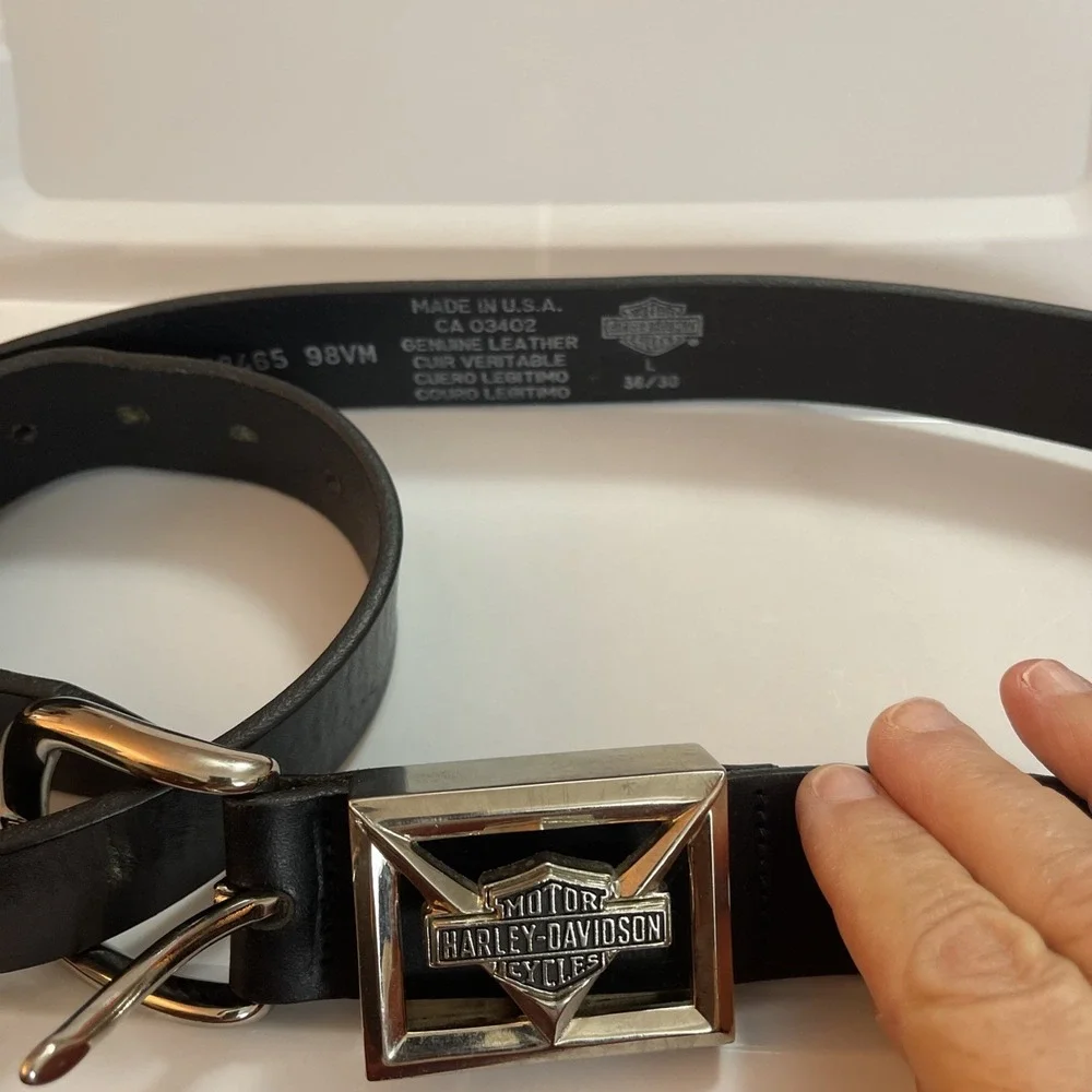 Harley Davidson Black Leather Belt Sz L 36/38 Made In USA 98465 98VM Light‎ Wear